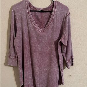 Elegant Mauve Long Sleeve V-Neck Hi/Lo Top Boho Chic